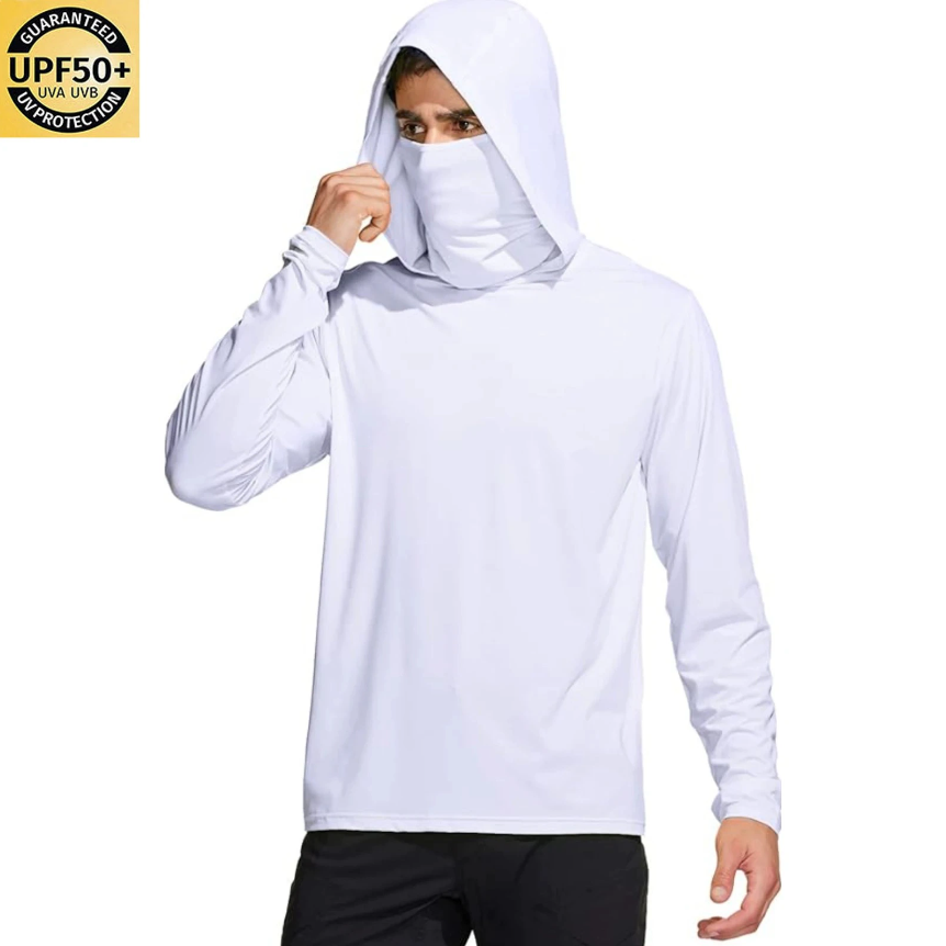 Fishing Mask Sun Protection - Men Solid Color Hooded Fishing Shirt