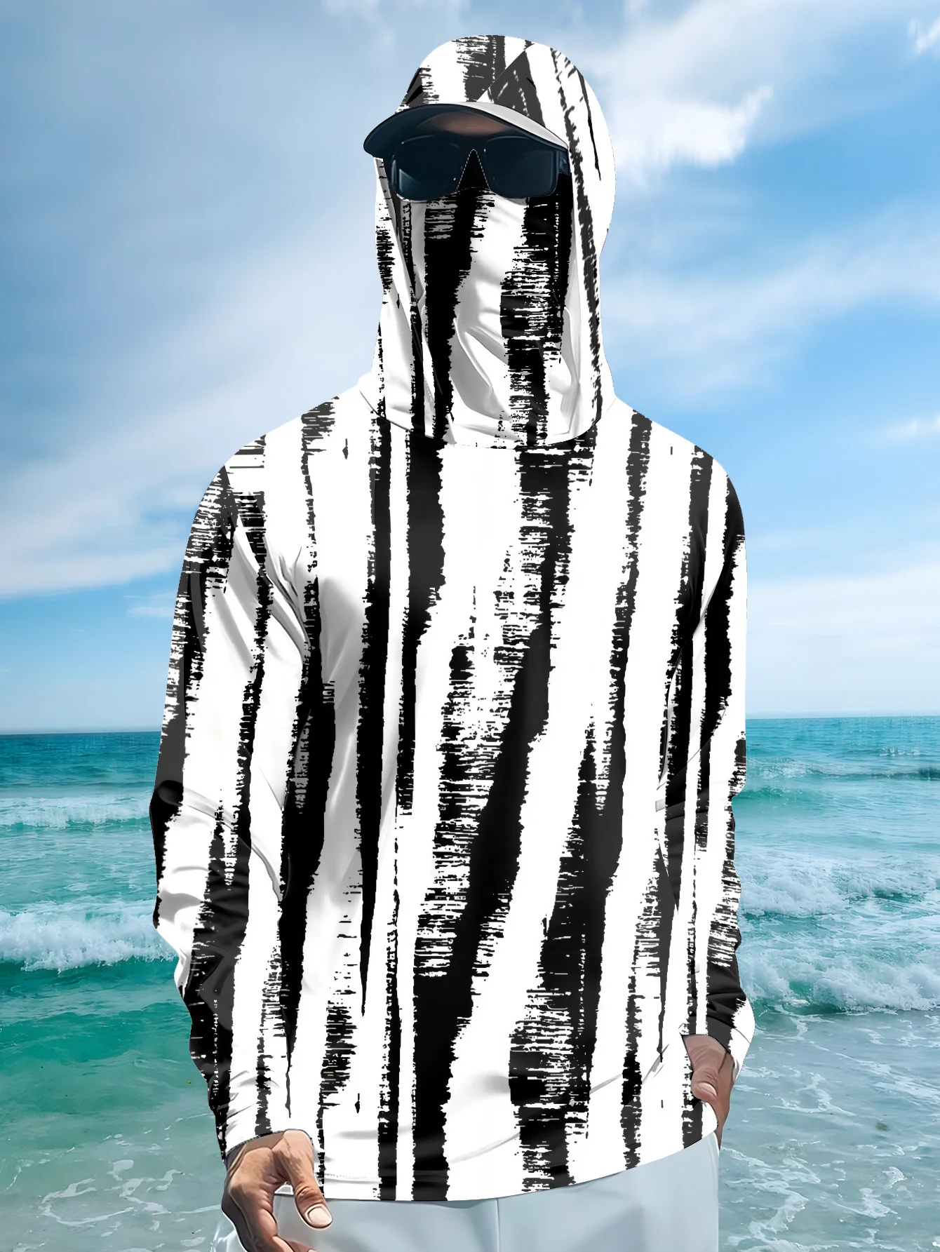 Men Black‑White Stripe Fishing - Fishing Mask Sun Protection review and price